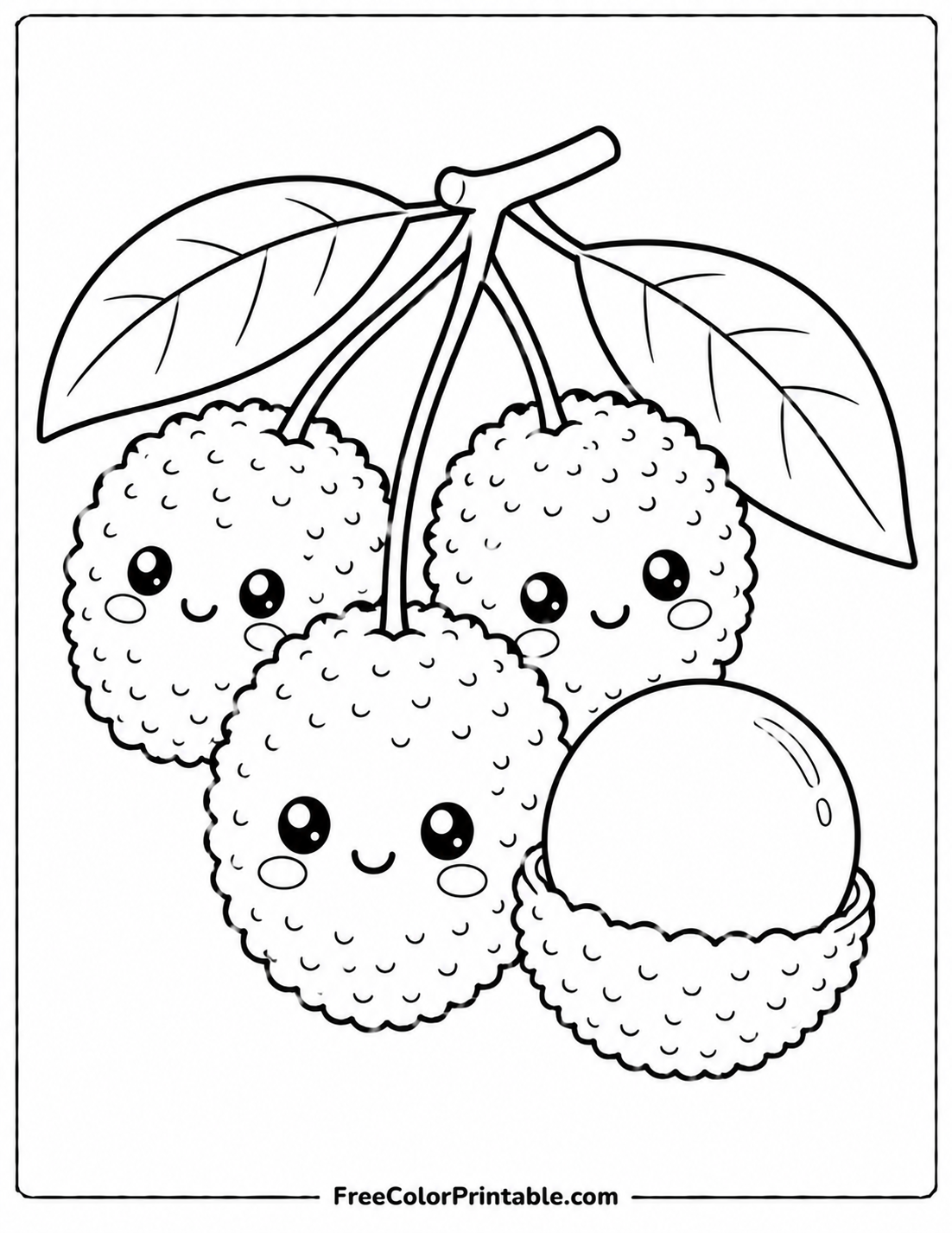 Kawaii lychee fruit cluster for coloring Coloring Page — Free Printable — free printable coloring page